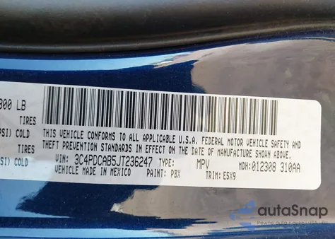 2018 Dodge Journey Se из США, поврежденный, VIN 3C4PDCAB5JT236247